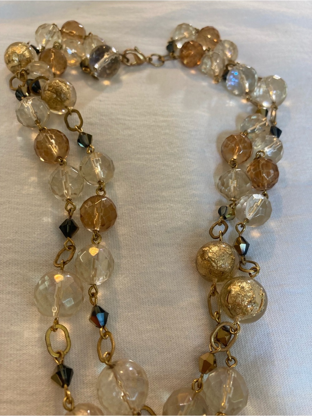 Double Strands Faceted Glass Beads Fall Colors Vintage Necklace
